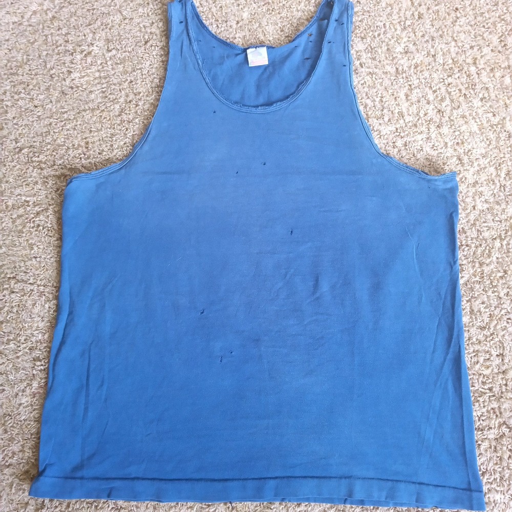 Vintage Thrashed 90s Tank Top XL Fruit Of The Loom Blue Distressed Single Stitch