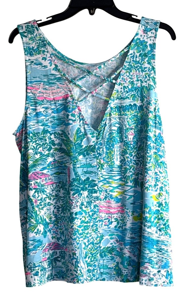 LILLY PULITZER Kristen Tank Top Gustavia Gre Sunshine City Multi Size XL