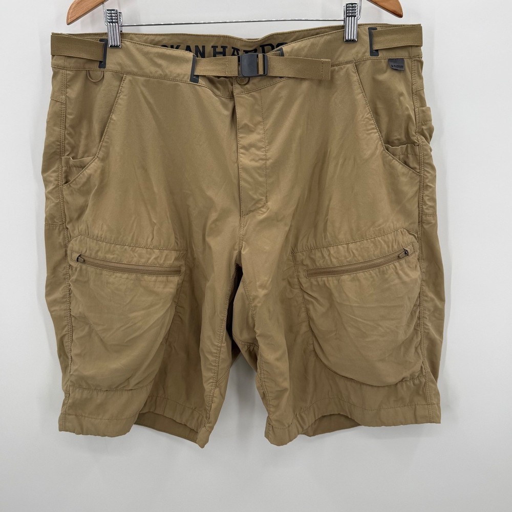 Alaskan Hardgear Duluth Trading Co Mens 40 Tan Nylon Stretch Cargo Shorts Belted