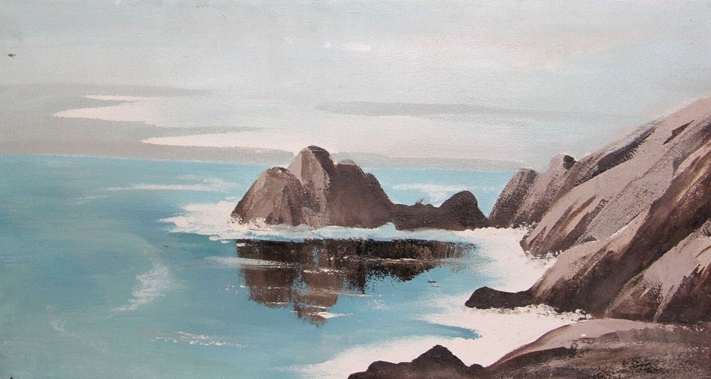 Signed oil painting landscape seacoast