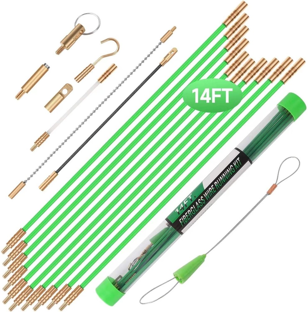 22FT Fiberglass Running Electrical Wire Cable Glow Rods Wire Pulling, Fish Rods