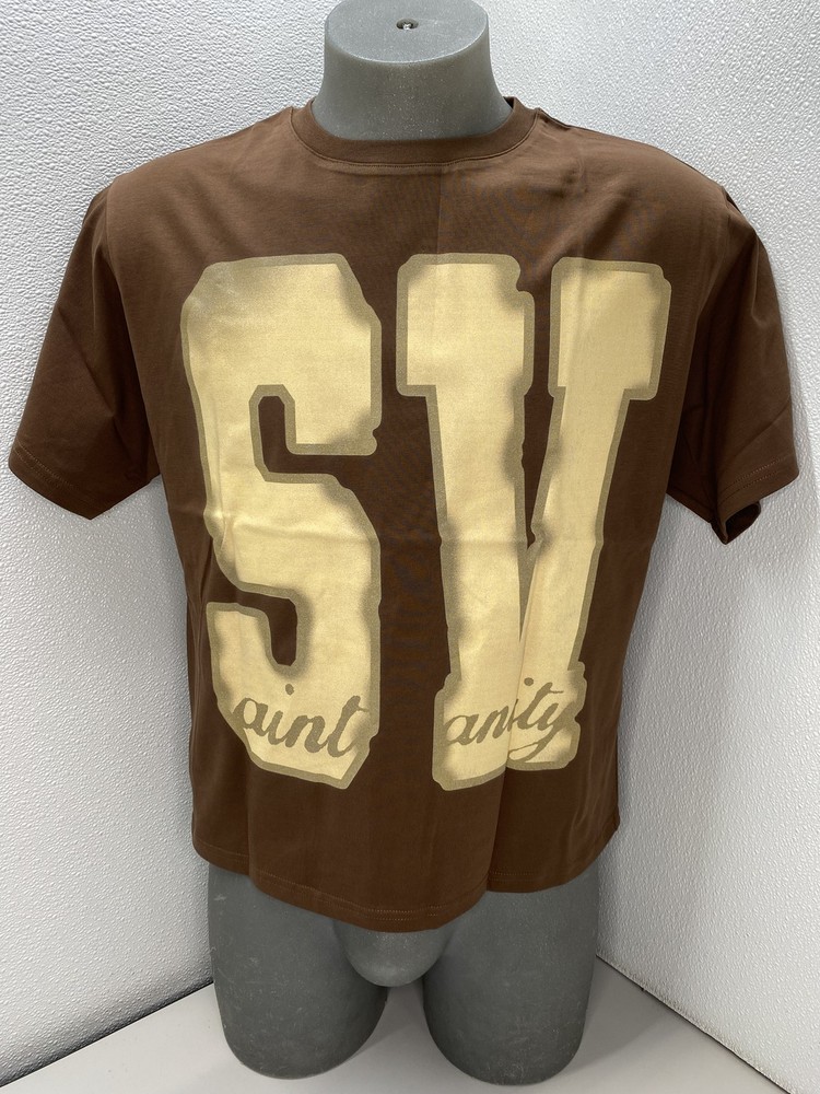 Saint Vanity Mens T-Shirt Brown Size 2XL Logo Print Short Sleeve Pullover Cotton