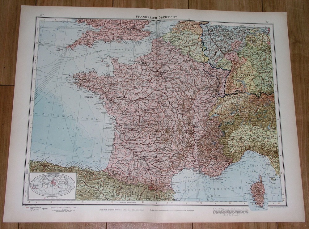 1930 Original Vintage Map Of France / Paris