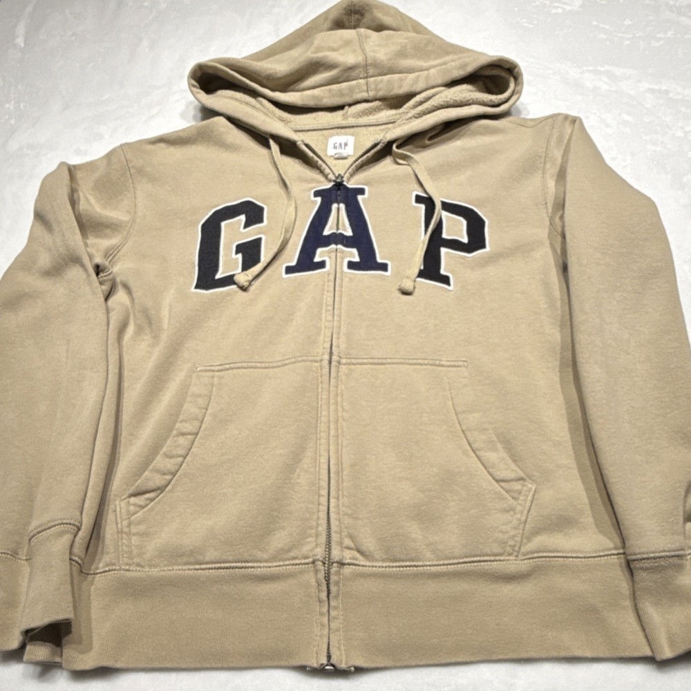 GAP Beige Full Zip Hooded Hoodie Women's Size XS Cotton Fleece