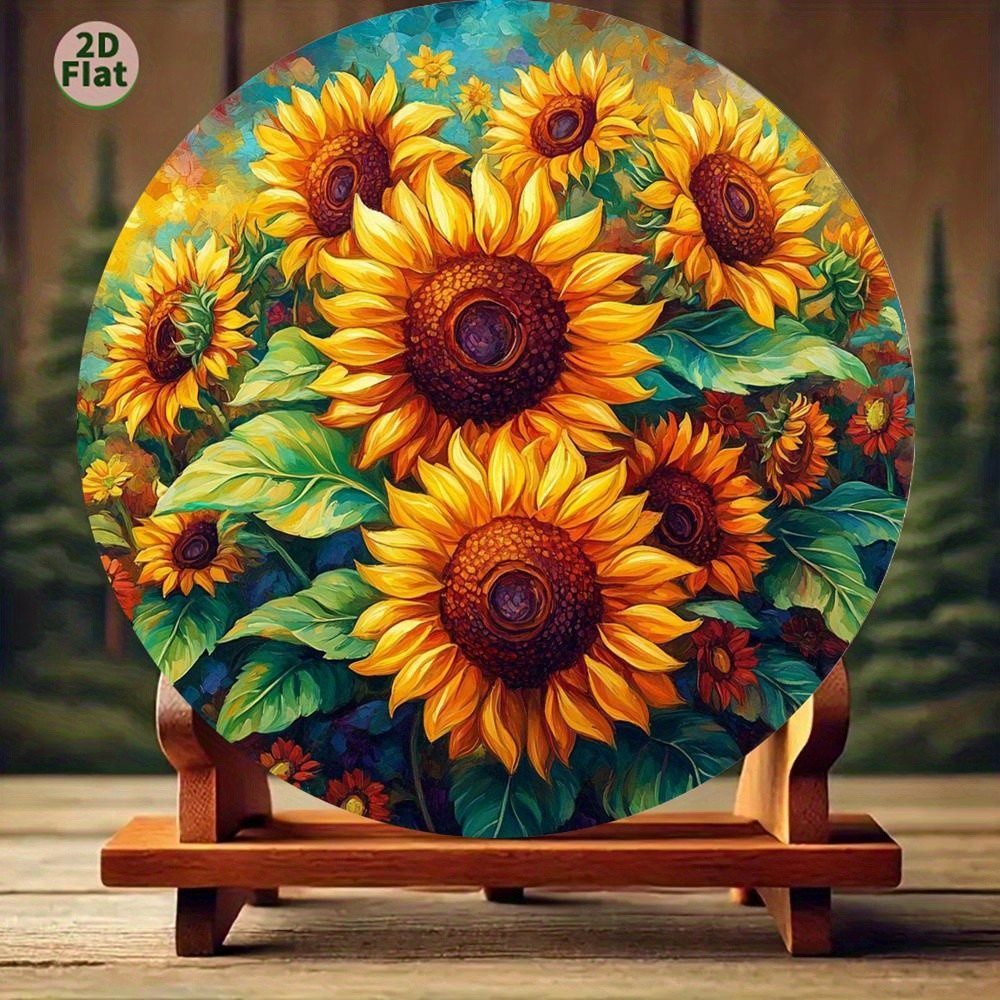 Art Nouveau Bright Sunflower Round Metal Wall Art Outdoor