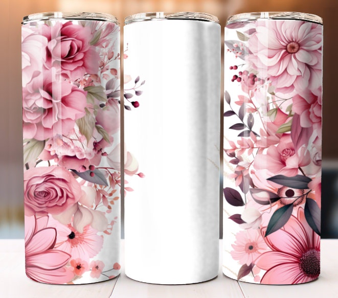 Pink Flower Add Your Name Cup Tumbler Mug 20 oz Stainless Steel Custom Design
