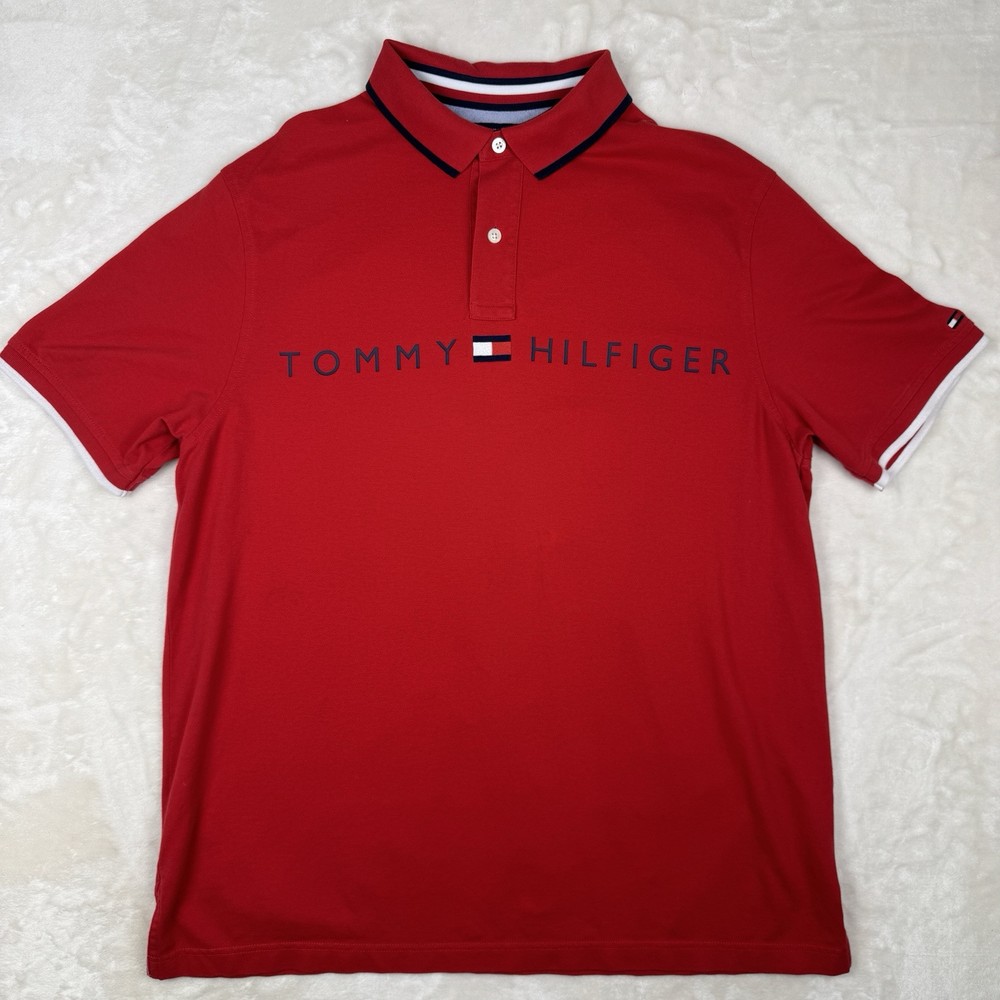 Tommy Hilfiger Red Big Logo Premium XLT Polo Short Sleeve Y2K Vintage