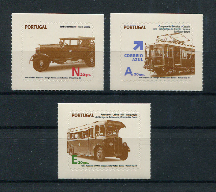 Portugal 2008 TRANSPORTS TRAM CARS #3697/99 MNH set (booklet stamps), FVF.