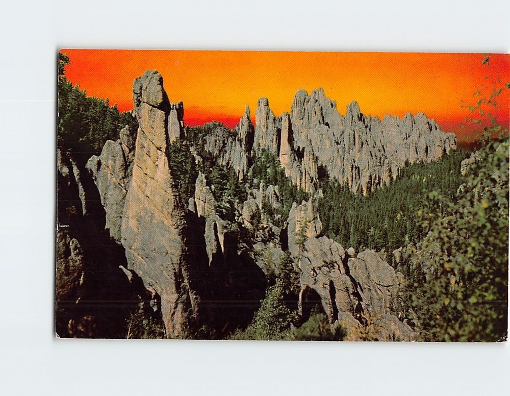 Postcard Cathedral Spires Black Hills Custer South Dakota USA
