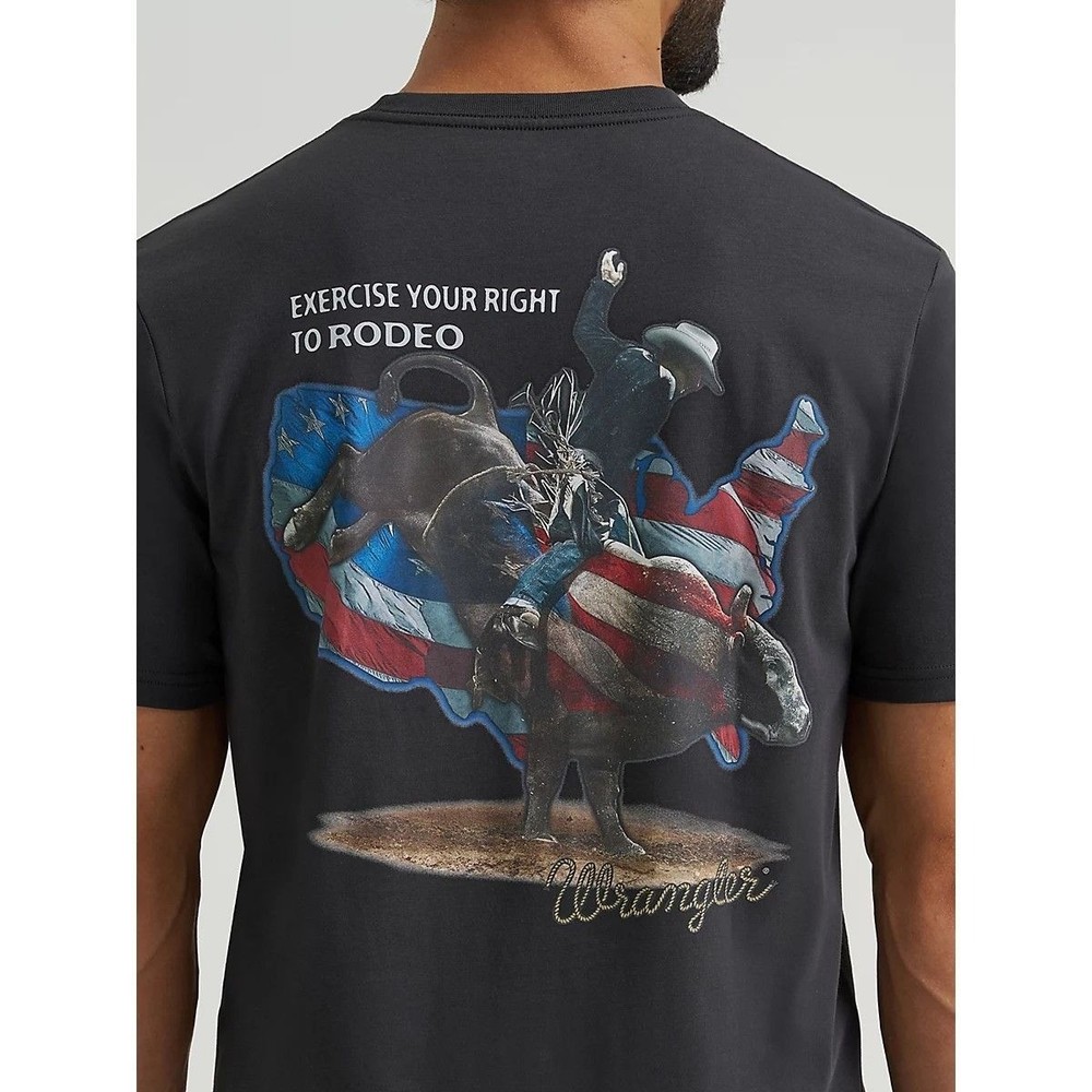 Wrangler Men's SM Short Sleeve Patriotic Rodeo Graphic T-Shirt Charcoal