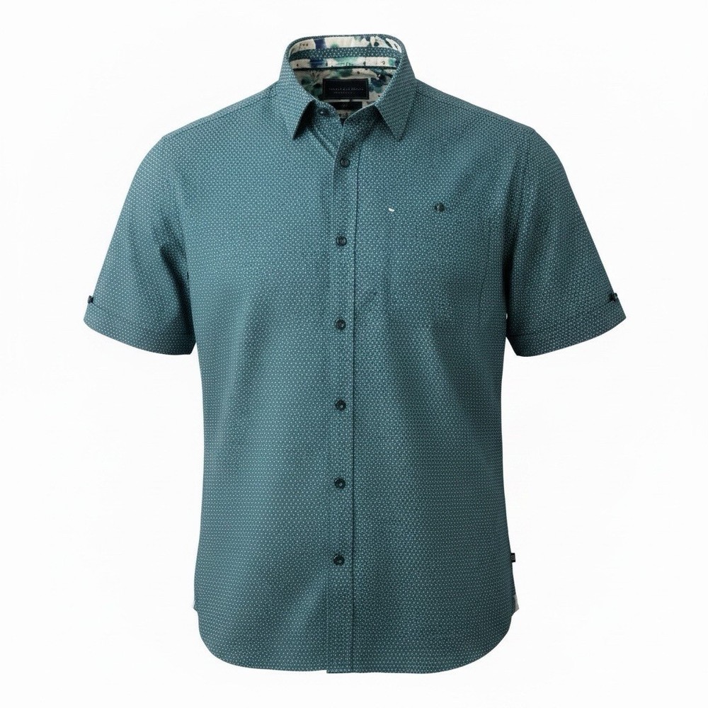 7 Diamonds 4 Way Stretch Button-Up Shirt Men's M Blue Triangle Short Sleeve