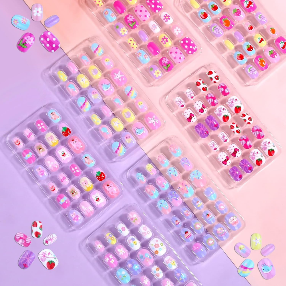 168Pcs Colorful Press-On Nails for Girls - Fun Pre-Glued Fake Nails for Kids