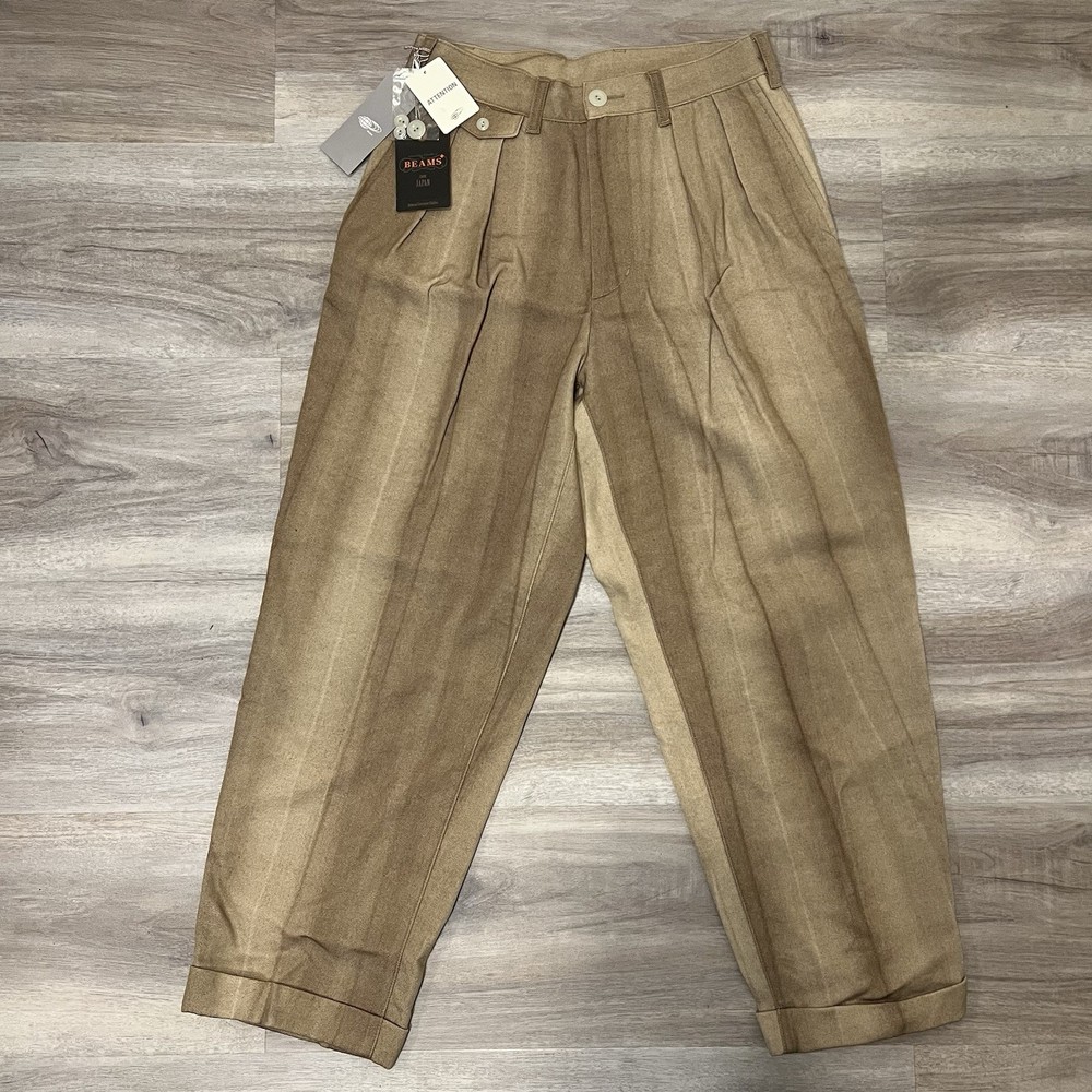 NEW NWT Beams Plus 2 Japan Mens Pants Pleat Twill Trouser Cuffed Wide Leg Size S