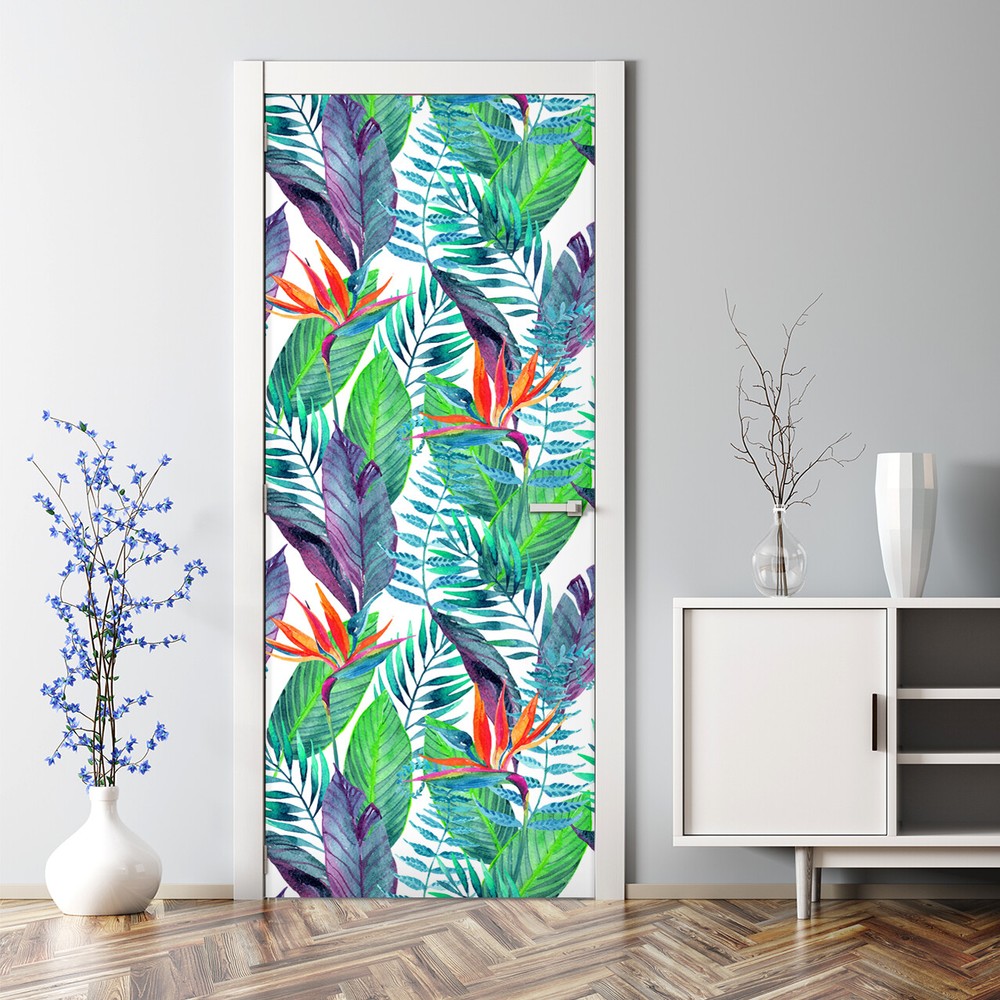 Bird of paradise floral Tropical mural Bubble Free Door sticker Self adhesive