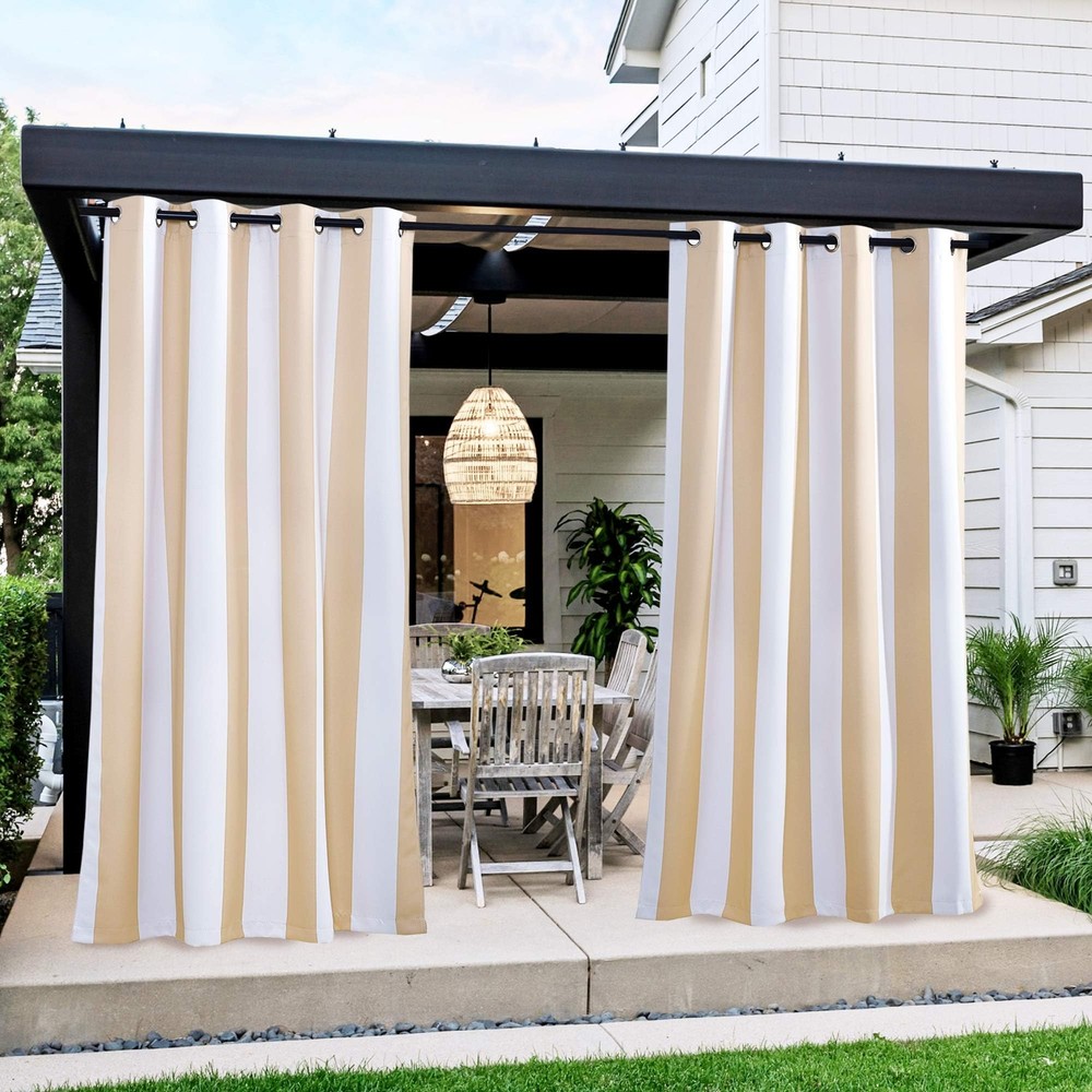 2-Panel Striped Outdoor Curtains - Waterproof & Thermal Insulated for Patio