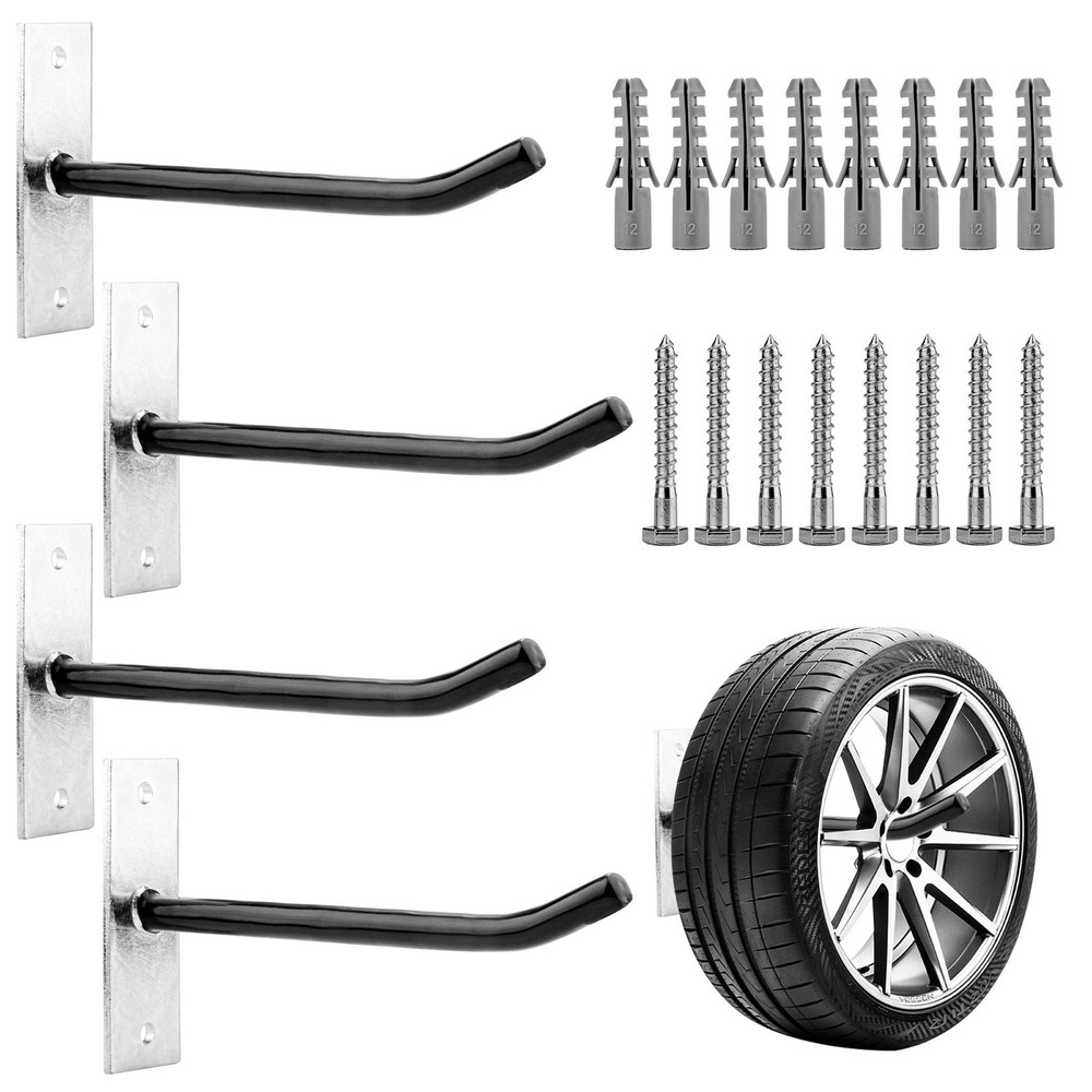 Heavy Duty Steel Wall-Mounted Tire Storage Rack Holds 4 Wheels
