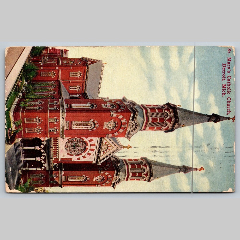 Postcard St. Mary's Catholic Church Detroit Michigan Architecture