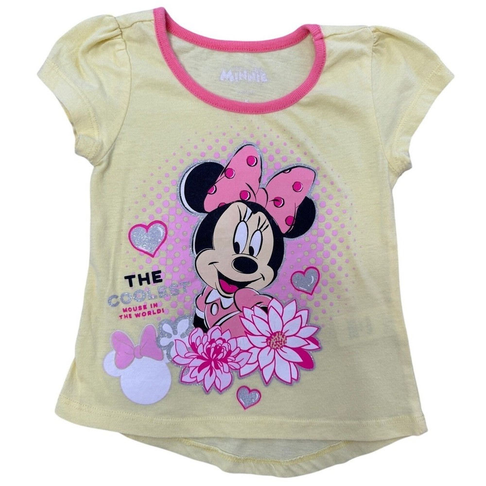 Disney Minnie Mouse Girls Yellow Graphic T-Shirt Puff Sleeve Size 5 RN16435