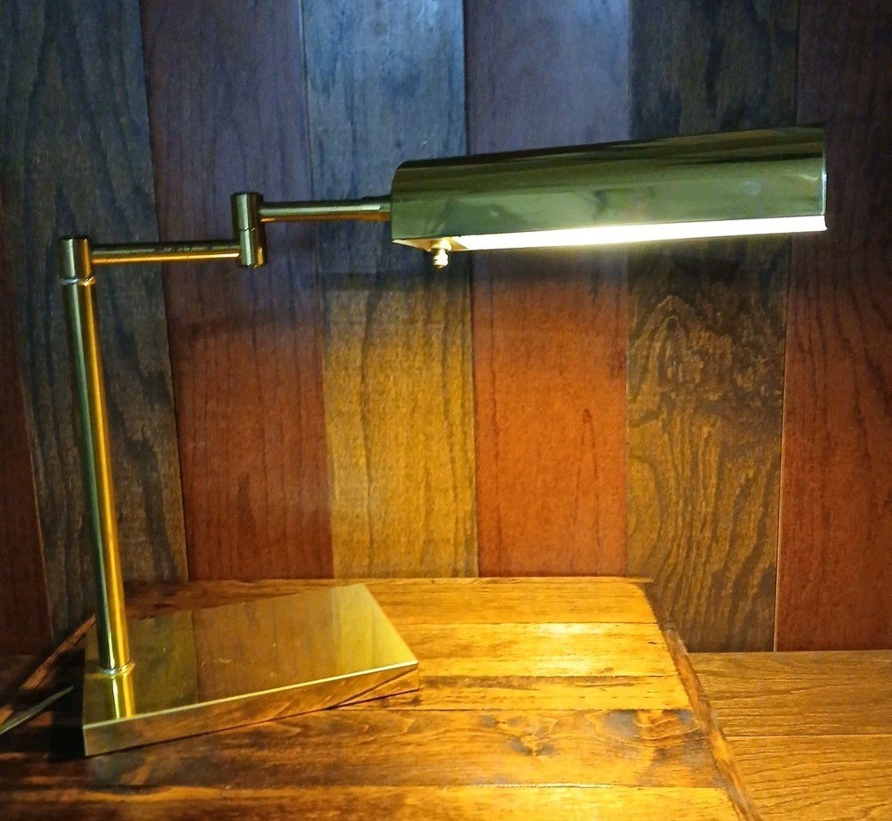 Vtg Brass MCM Art Deco Bankers Desk Lamp Adjustable Pharmacy Swing Style WORKS