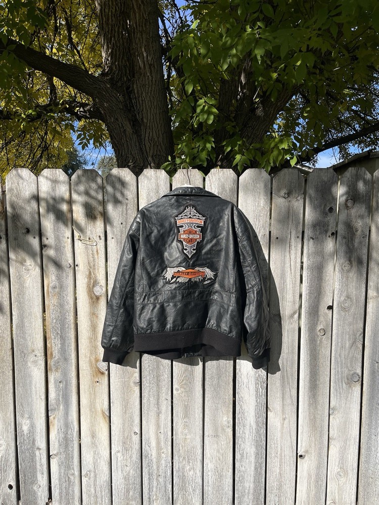 90s Harley Davidson Patched Leather Jacket (Men’s L)