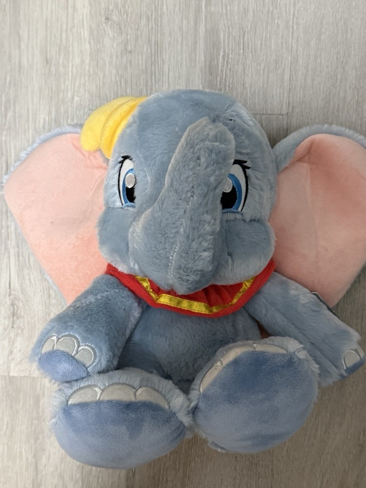 Disney Dumbo Plush Elephant Stuffed Toy 12” Blue Pink Ears Red Collar Yellow Hat