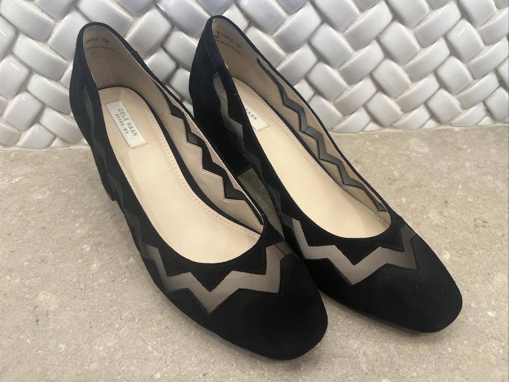 Cole Haan Grand OS Emilia Pump, Black Suede & Mesh, Size 7B