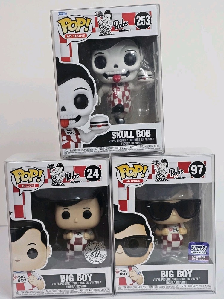 Bob's Big Boy Lot Of 3 Funko Pop! Icons  20years Hollywood Skull Bob With Protec