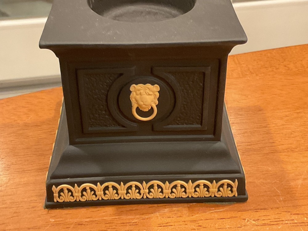 Wedgwood Jasperware Black And Cane Library Collection Pillar Candle Holder Rare