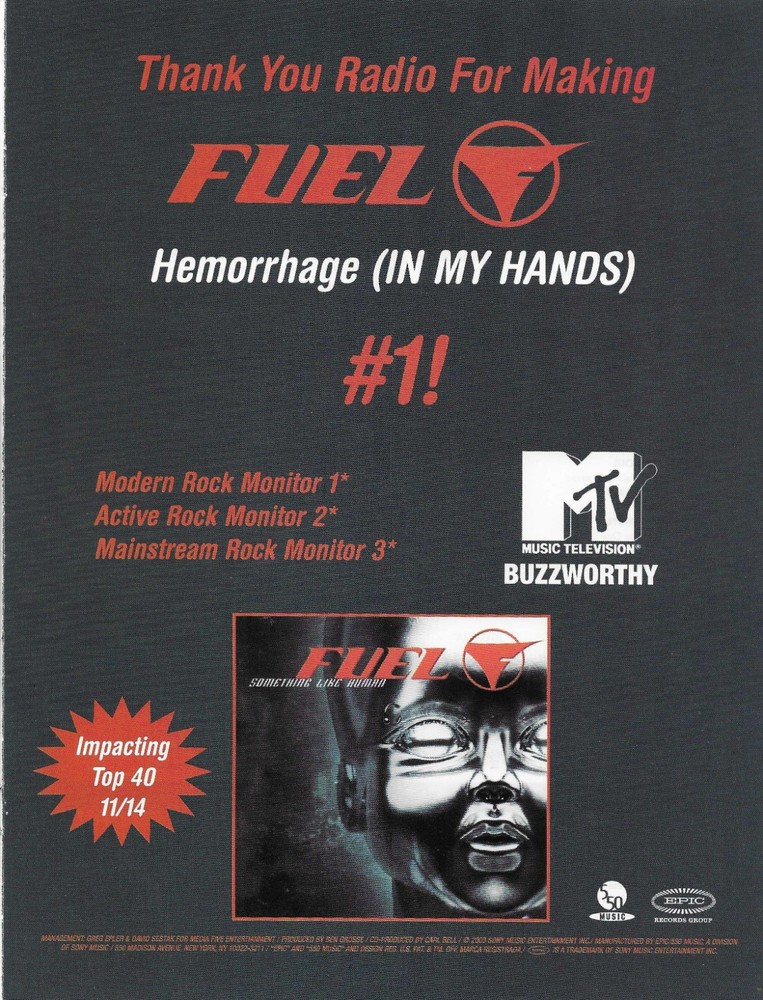FUEL Vintage Hemorrhage 2000 PROMO TRADE AD Poster for Something MINT 8.5x11