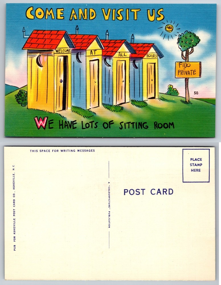 Outhouse Humor Cartoon Dog Sign Postcard