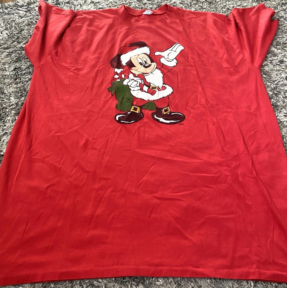 Disney Mickey Mouse Red T-Shirt One Size Adult Unisex Christmas made in USA