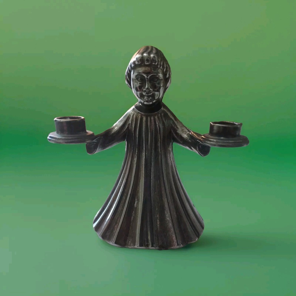 Vintage PEWTER Choir Boy/Girl Candle Holder Small Figure 3