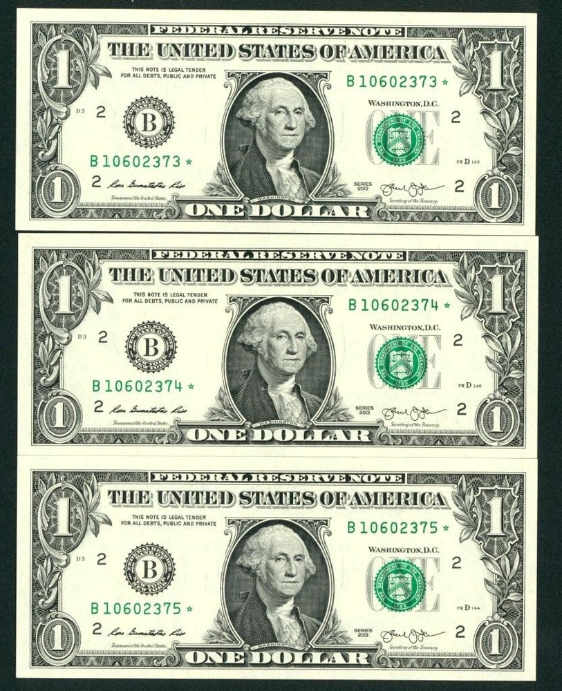 (( Star - 3 Consecutive )) $1 2013 ((Choice Au)) Federal Reserve Note