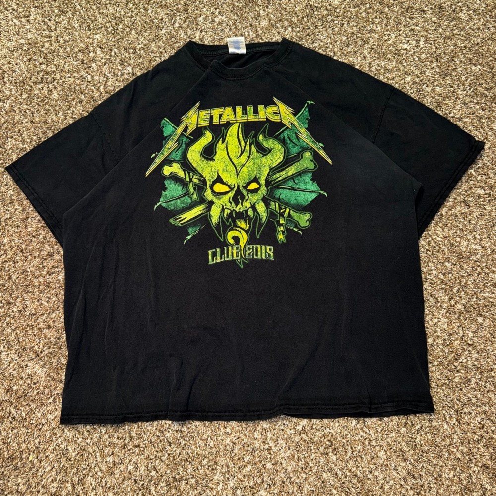 Metallica Club 2013 Band T-Shirt Mens 2XL Black Green Skull Graphic Gildan Tee