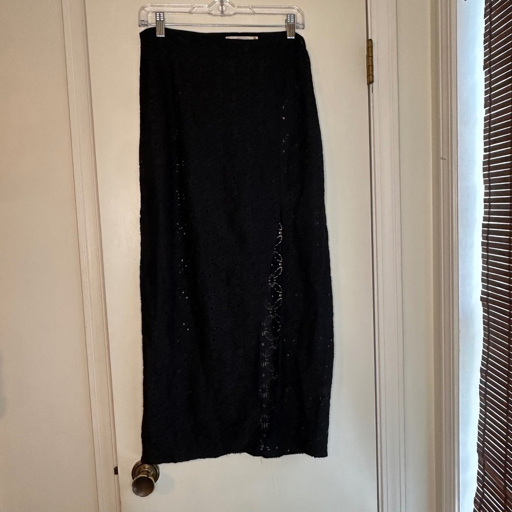 Kimchi Blue Black Lace Maxi Skirt Women's Medium Bohemian Festival Slit