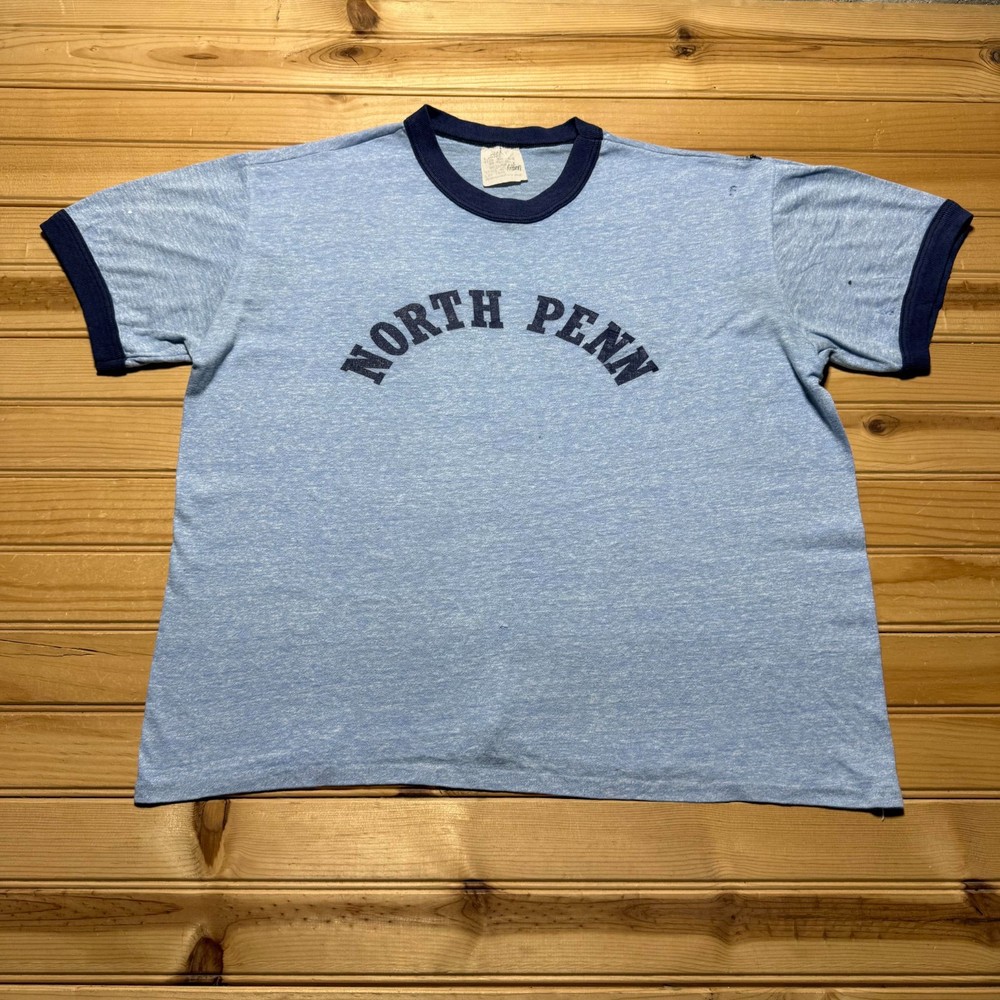 Vintage 1970s Merrygarden North Pennsylvania Rolfson School Ringer T-Shirt Large