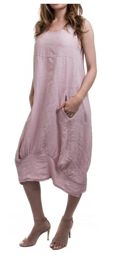 Gigi Moda 100% Linen Made In Italy  Oversized Pocket Dress Light Pink