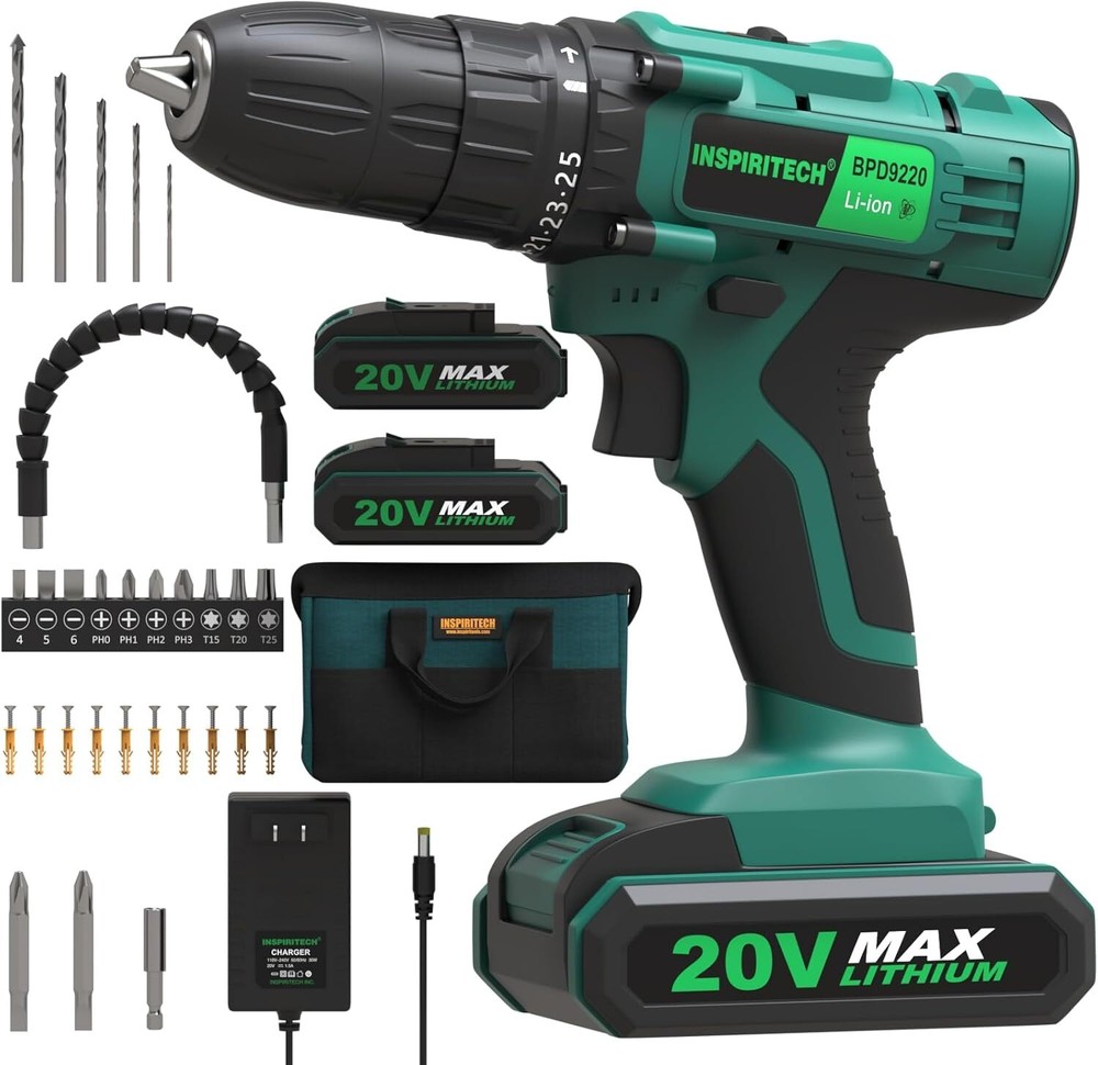 3/8-Inch C...  Power Drill Set with 2 Batteries and Charger 20V Cordless Drill