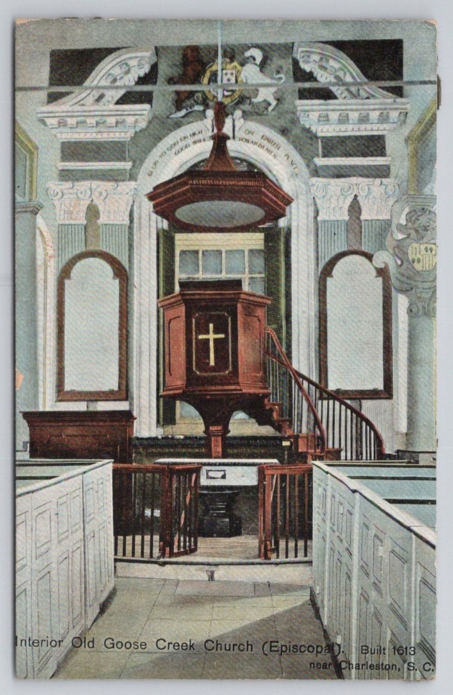 Old Goose Creek Church Interior Charleston SC c1910 Episcopal Postcard