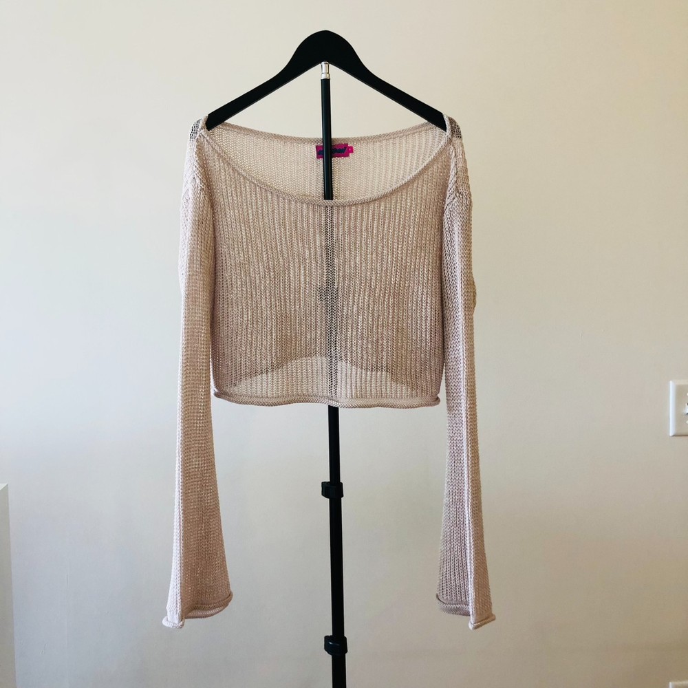 Edikted Scoop Neck Cropped Knit Sweater Beach Cover-up Lightweight Beige Size M