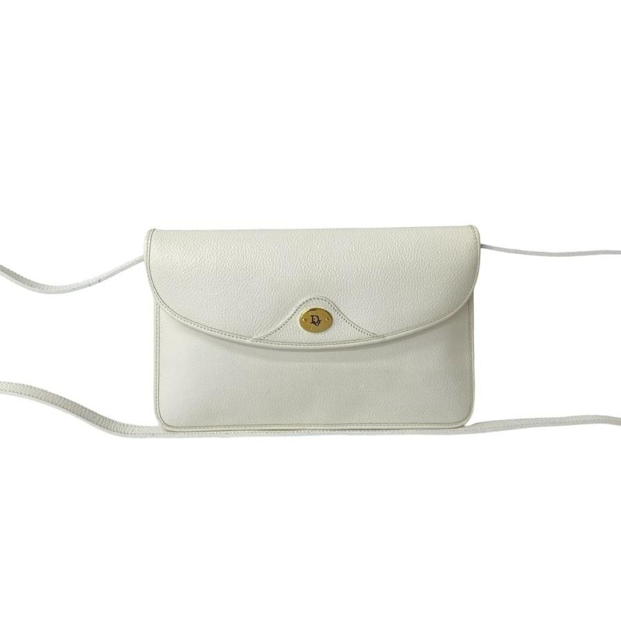 Vintage Christian Dior Honeycomb Leather Shoulder Pochette Bag White Authentic