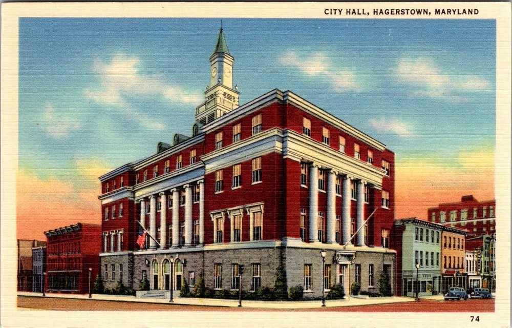 Vintage Postcard City Hall Hagerstown Maryland Linen Postcard 1930s/40s