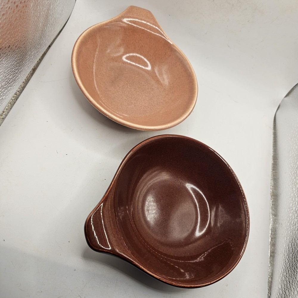 Russel Wright Fruit Bowls Steubenville MCM Brown Pink Set Of 2 Vintage Dessert