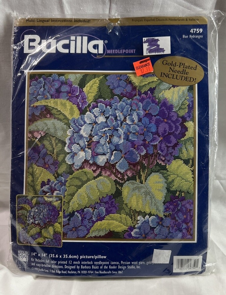 BUCILLA #4759 Blue Hydrangea Needlepoint Kit Picture/Pillow  Vintage New Open