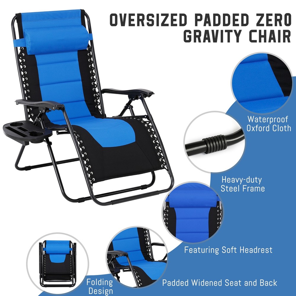 Waterproof Patio Recliner with Headrest and Side Pockets in Durable Oxford Cloth