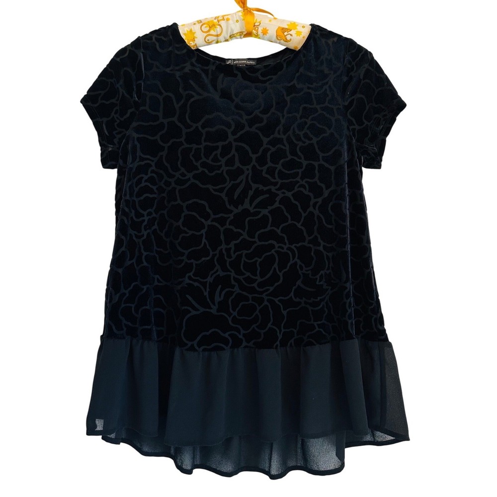 Adrianna Papell Womens Black Burnout Velvet Floral Peplum Blouse Sz Whimsigoth