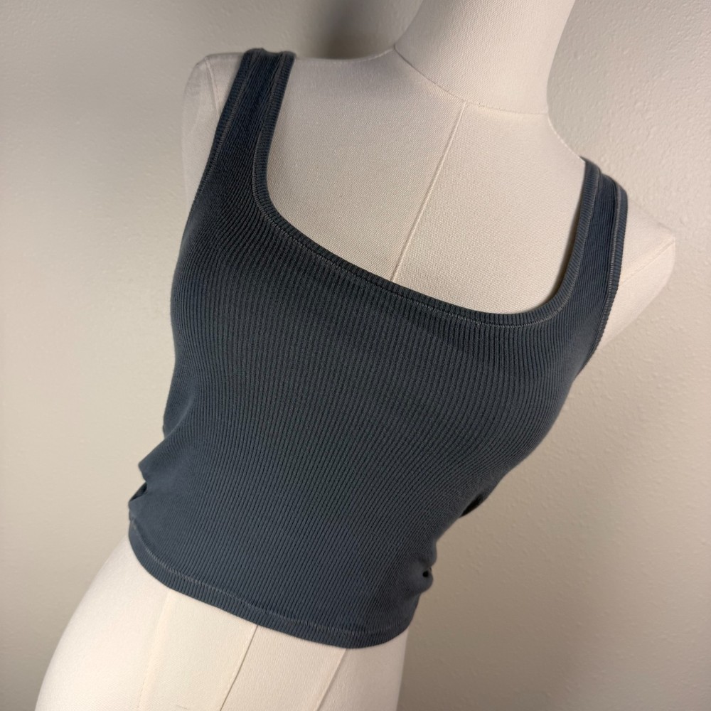 Skims Ribbed Tank Top Crop Gray Green Sleeveless Stretch Minimalist Women Medium