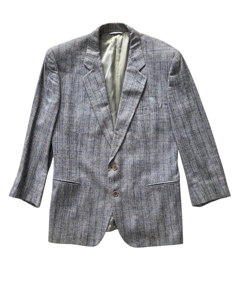 Vintage Italian 100% Silk Blazer Sport Coat Mens 46 Made in Italy Textured Gray