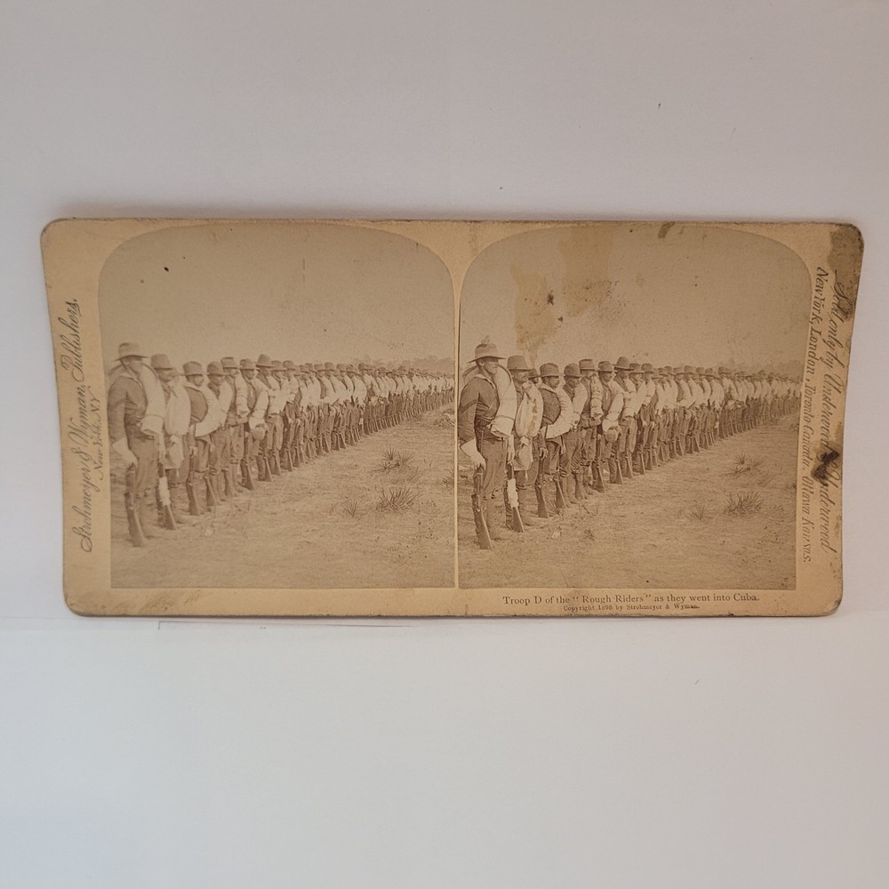 1898 Stereoview Rough Riders Troop D Going to Cuba Spanish-American War Antique