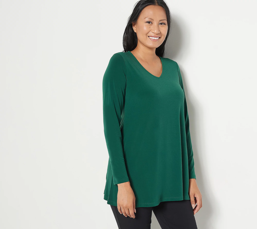Susan Graver Modern Essentials Petite Liquid Knit Tunic Green MP